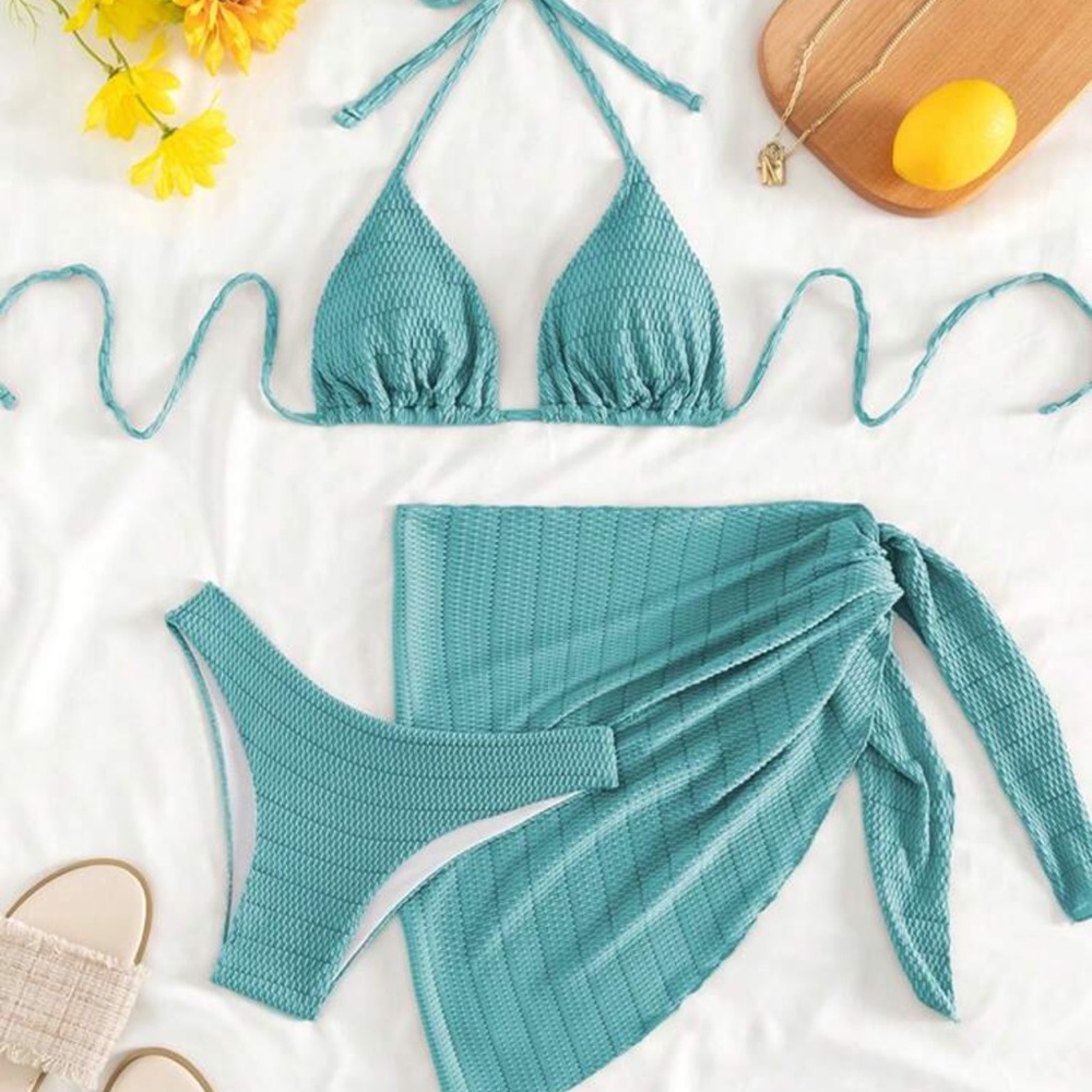 SHEIN Aqua Textured Bikini with Wrap
